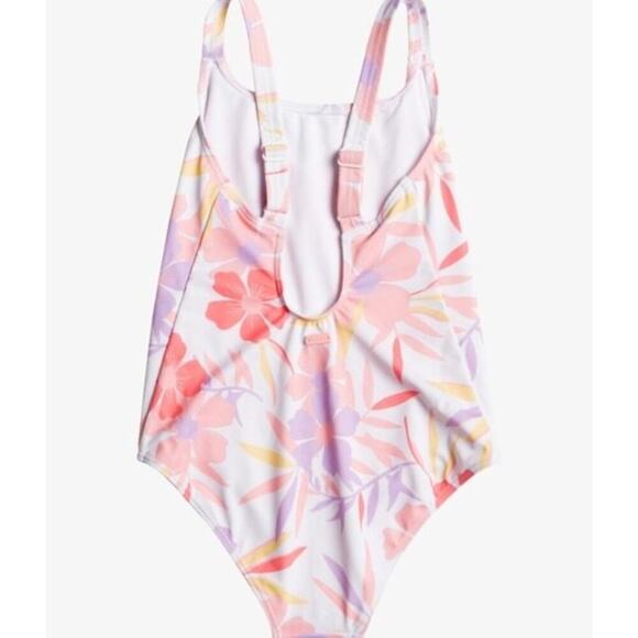 Roxy Girl Second Emotion One-Piece Swimsuit Sz 7 White Multi Floral Swimwear NWT - Picture 2 of 6
